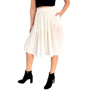 Vintage City Girl white satin pleated knee length pocket skirt size 3/4